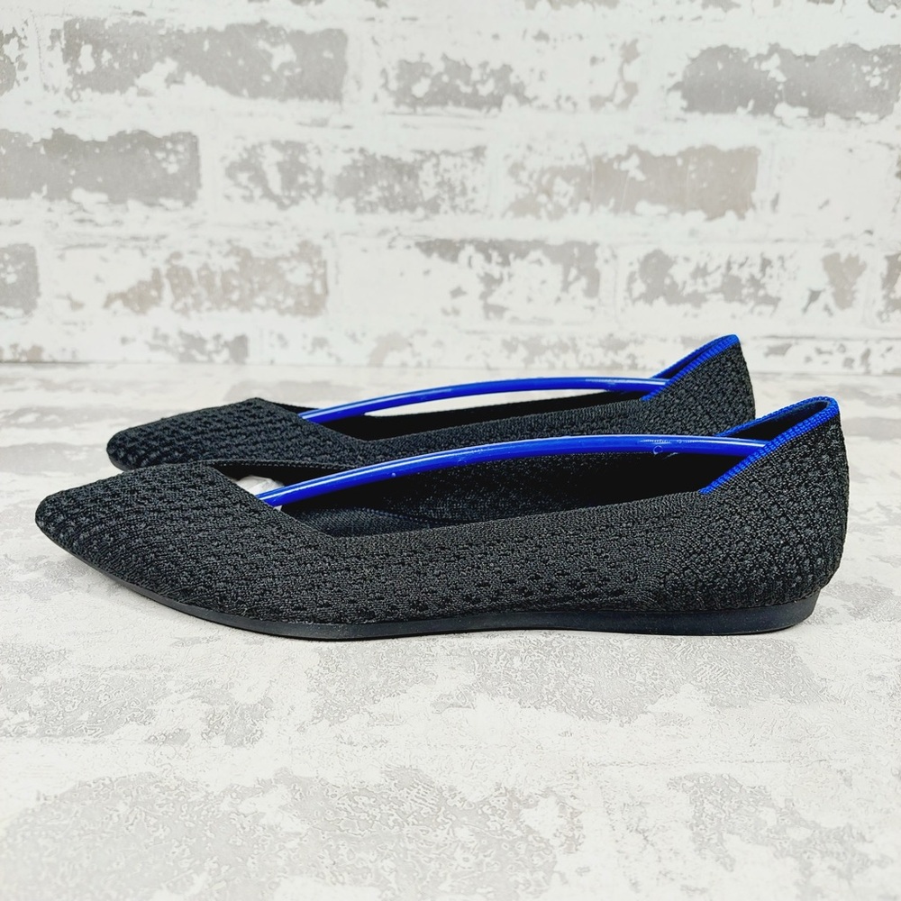 NEW Rothy's The Flat Black Knit Pointy Toe Slip On Loafers O67